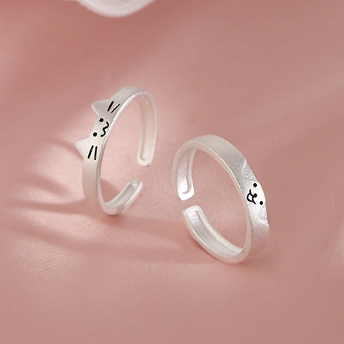 Kitten and Puppy Couple Rings, a Pair of Rings for Men and Women, Ins-Style, Versatile, Sweet and Cute, Niche Design, Adjustable