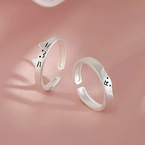 Kitten and Puppy Couple Rings, a Pair of Rings for Men and Women, Ins-Style, Versatile, Sweet and Cute, Niche Design, Adjustable