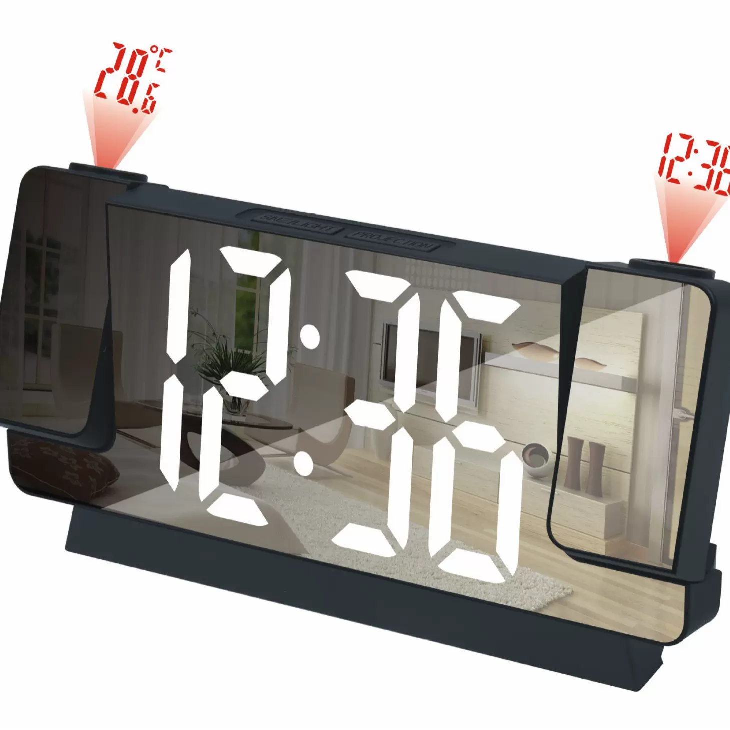 新款热卖双投影LED镜面钟，时间，温度，日期显示