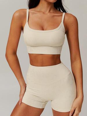 Women's Solid Crop Cami Top & High Waist Shorts Tracksuit|ms