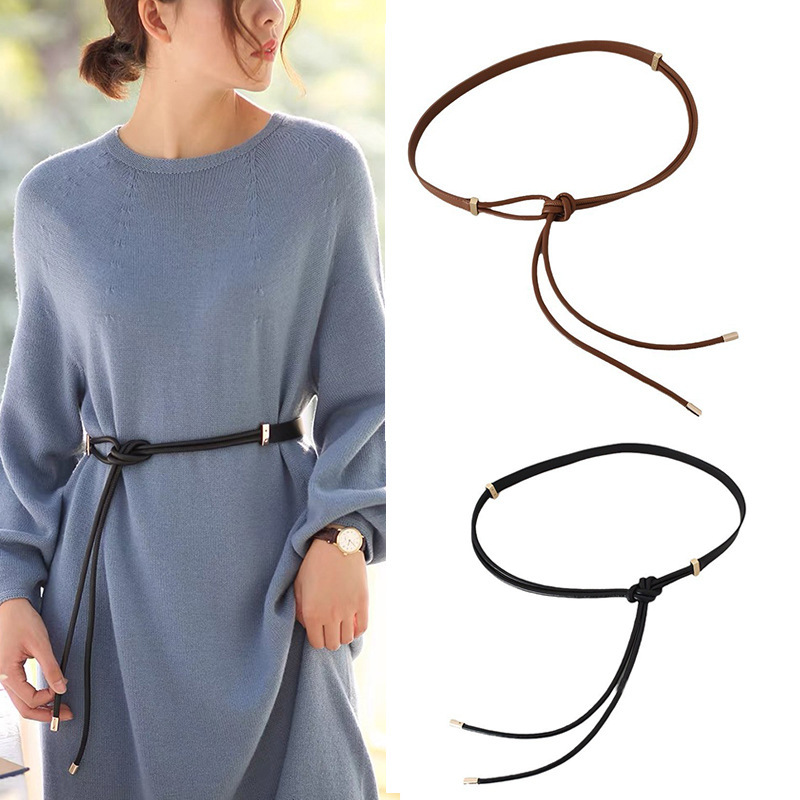 Leather rope knotted belt Women's decoration with overcoat sweater skirt collection accessories down jacket waist rope waist seal wholesale