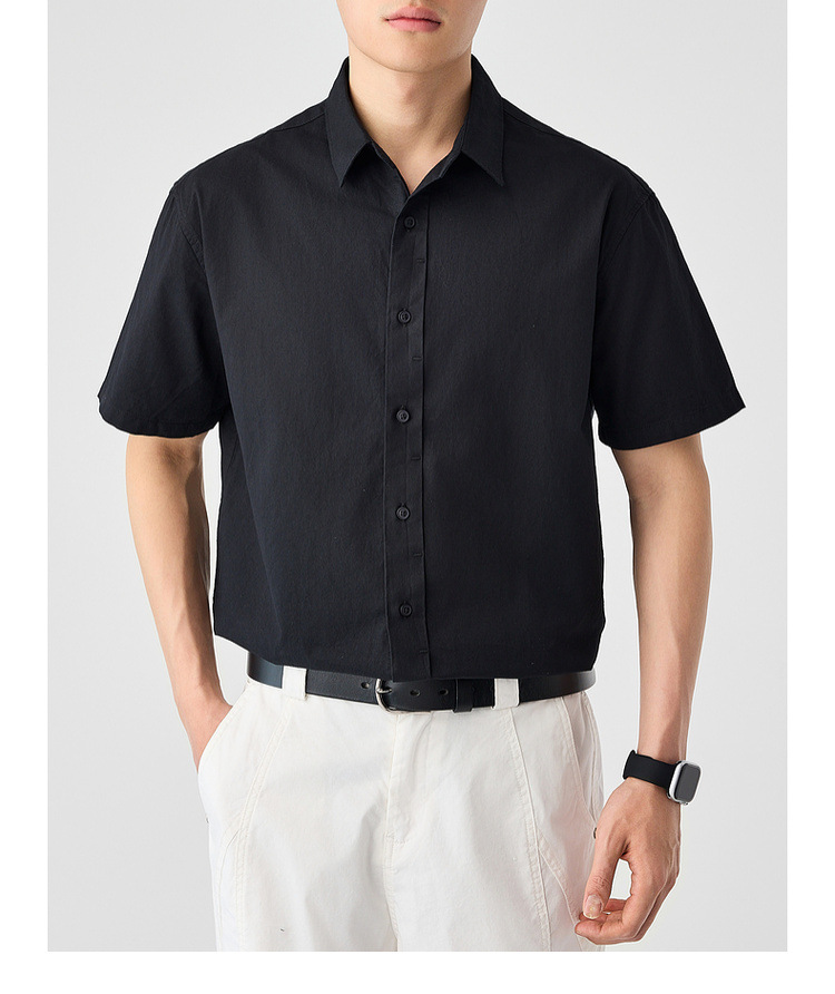 Áo sơ mi nam ngắn tay cotton trơn phong cách mới — Màu đen chi tiết 19