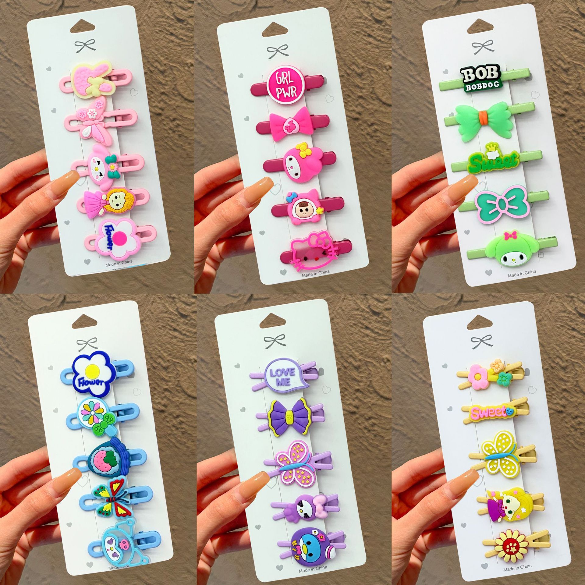 Lindo Sanrio lazo horquilla tocado niña bebé pinza de pelo roto flequillo juego de clip de una palabra para niña