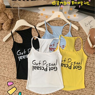 757 # Rayon American-Style Pure Lust Letters Fashionable Printed Sling with Built-In Breast Pads Slimming Look and Beautiful Back Vest for Women
