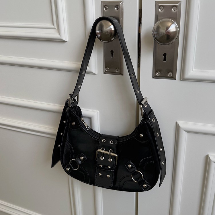 Sweet & Cool Biker Style Underarm Bag For Women 2026 New Arrival Versatile Commuter Studded Crescent Bag Shoulder Crossbody Bag - Thumbnail 2