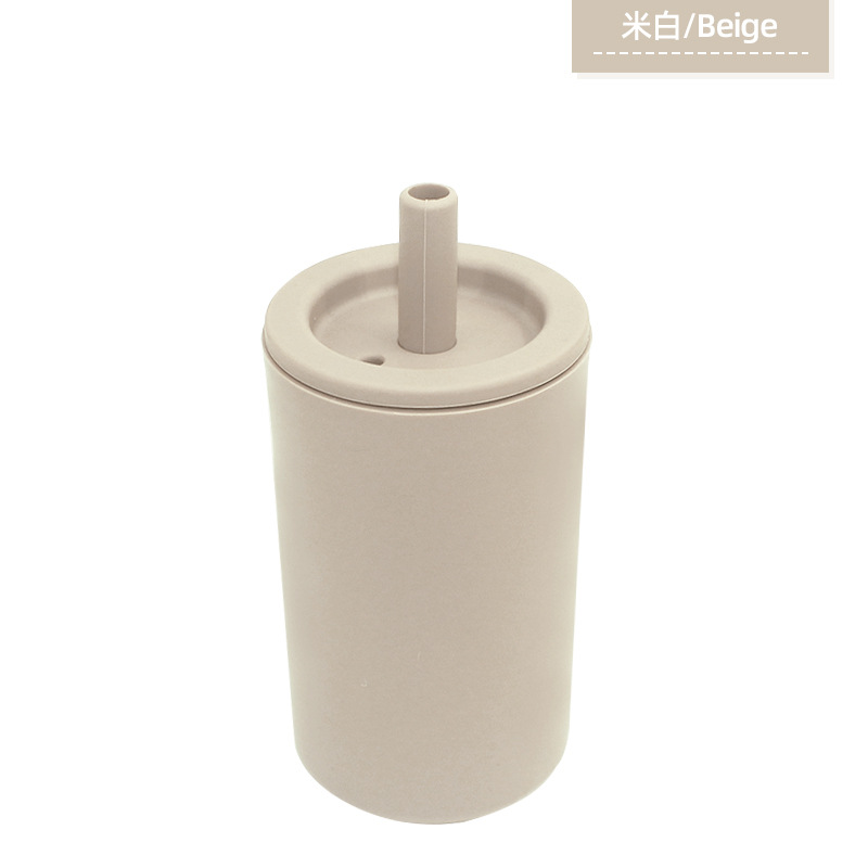Taza de silicona para bebés, taza de agua para niños, taza de agua a prueba de caídas y antideslizante con cubierta, taza doméstica simple, taza de paja de silicona, taza grande