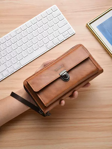 Men's Long Wallet with Multiple Card Slots, Zipper Closure, Large Capacity, Multifunctional Phone Clutch, Integrated Phone and Wallet