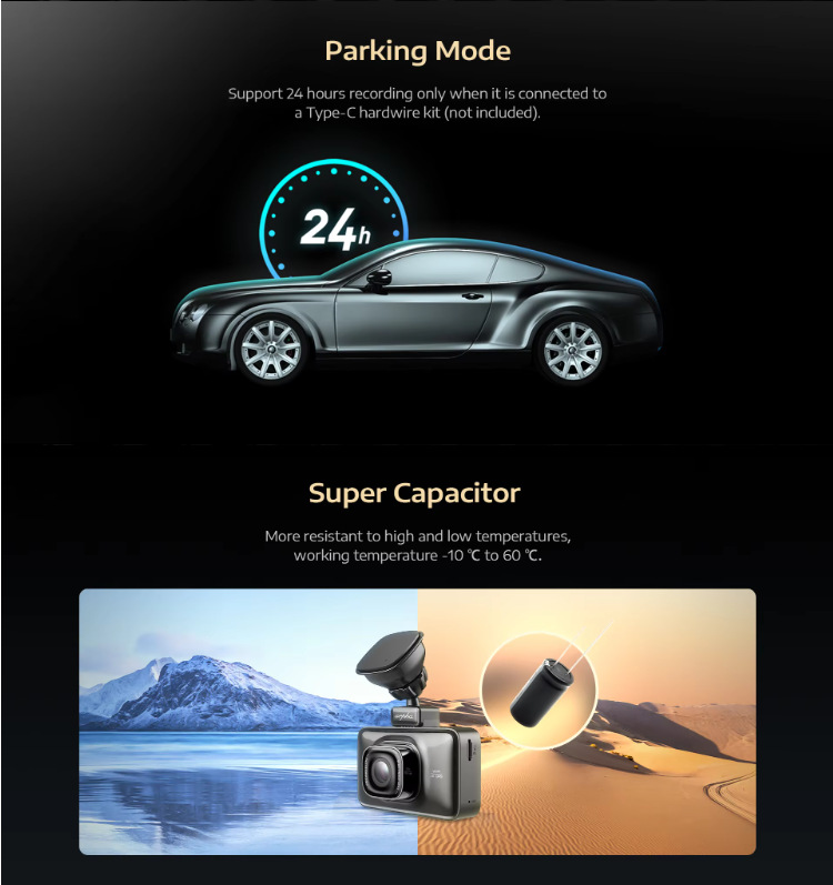 Cross-border arpha dashcam D22 with dual front and rear 4K cameras, touch screen, voice control, GPS tracking, and Wi-Fi