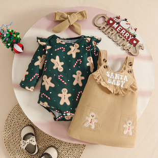 Christmas baby dress, set for elderly, long-sleeve, corduroy bodysuit, European style, print
