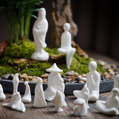 Porcelain Zen-themed small figure ceramic sculpture water feature garden fish tank micro-landscape design scenery desk ornament