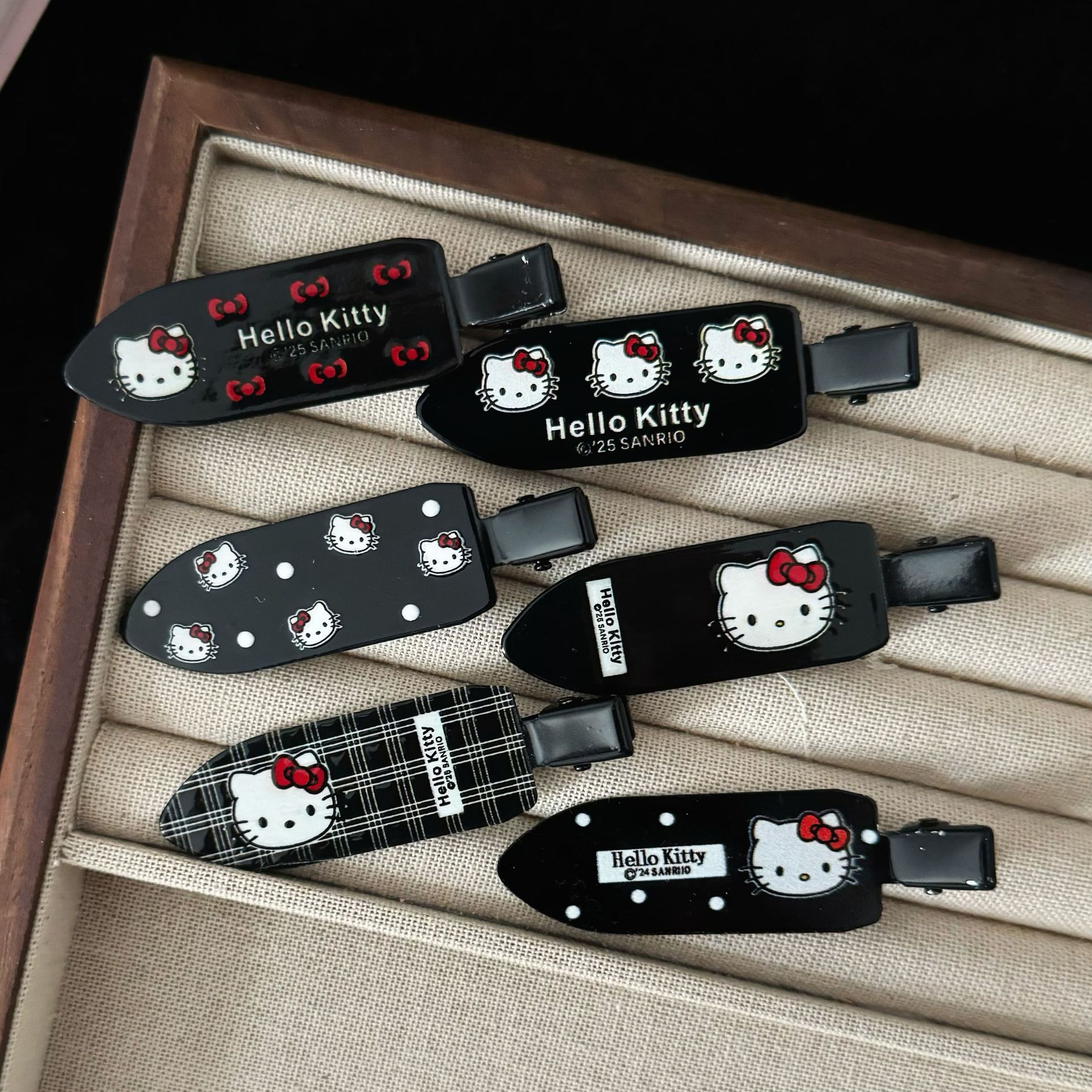 甜酷风黑色猫咪印花铲子发夹日系甜美百搭少女风侧边刘海发卡发饰