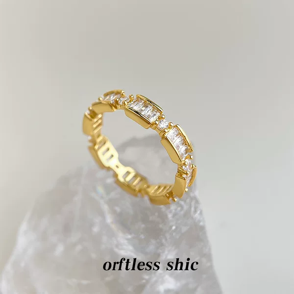 Full of sparkling diamonds! 14K gold-plated zircon micro-inlaid daily ring, Korean style, same design as in Dongdaemun, South Korea