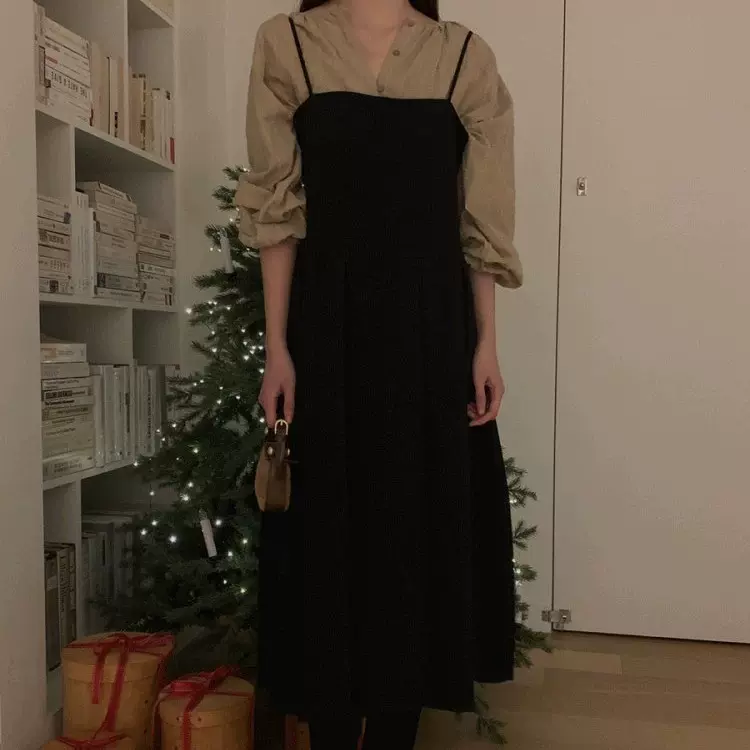 不退不换清仓价2024春季新款韩国东大门气质高腰百褶裙吊带连衣裙