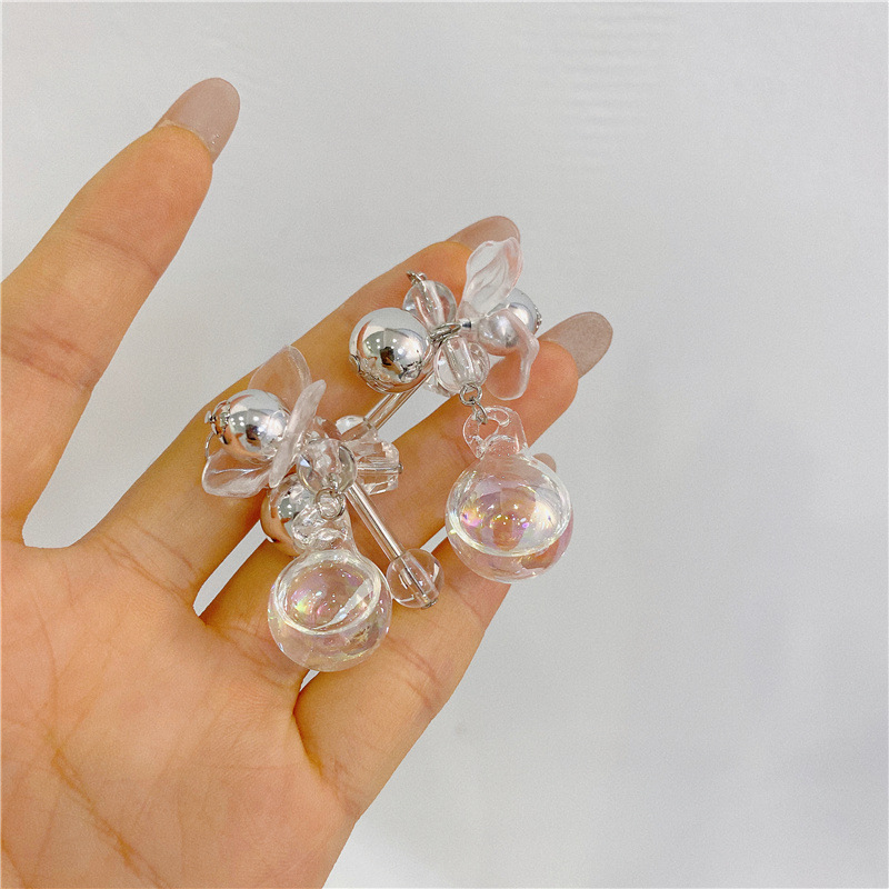 Korean designer glass glass ball with water pendant long earrings ear hook sweet earrings