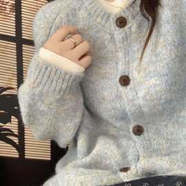 韩系春秋季穿搭针织开衫女宽松慵懒风2026新款花色毛衣外套上衣