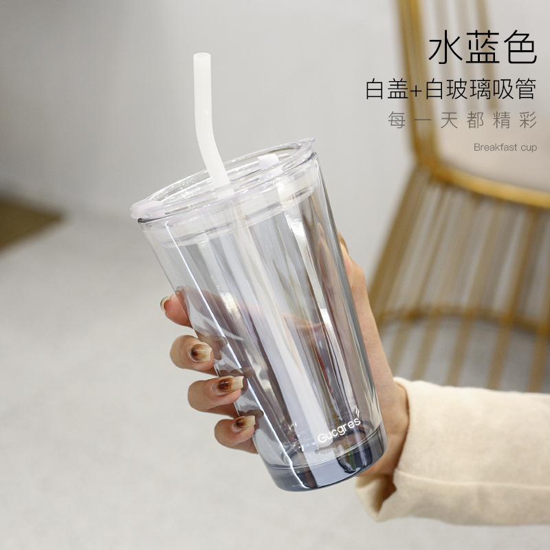 Taza de vidrio de aurora boreal, taza de alumno doméstica, taza de paja portátil, pareja de celebridades en línea, taza de agua potable de alto valor facial