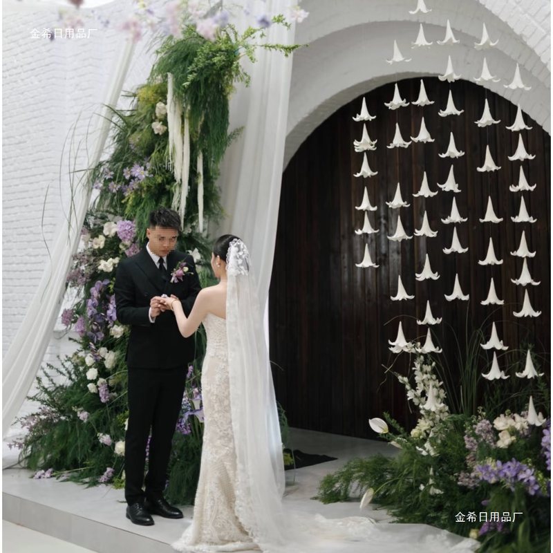 珍珠百合串吊饰婚礼庆典派对生日拍照道具网红纯白装饰花布置|undefined
