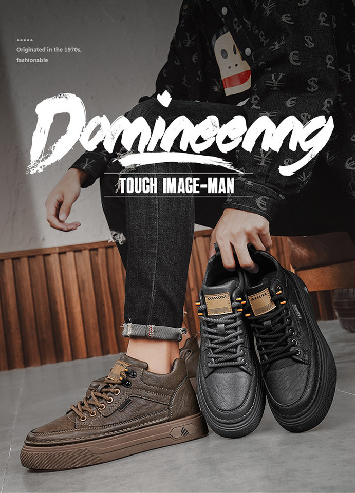 Giày nam cổ trung chống thấm nước chống trơn trượt màu đen, giày thể thao sneaker đa năng đi làm và giải trí, gót 3-5 cm — quần kaki, đen chi tiết 2