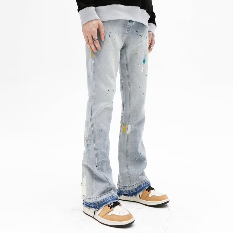 abbigliamento da uomo Jeans da strada in stile americano per la primavera e l'autunno stretch slim fit con fori, micro svasato lungo alla moda_voghion.com
