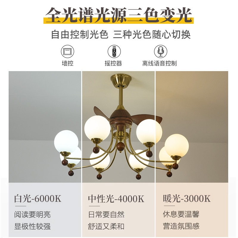 Lámpara de ventilador de techo de sala de estar de estilo antiguo, diseñador retro francés, lámpara de restaurante de frijol mágico, candelabro de ventilador de pasillo de Guangdong Zhongshan