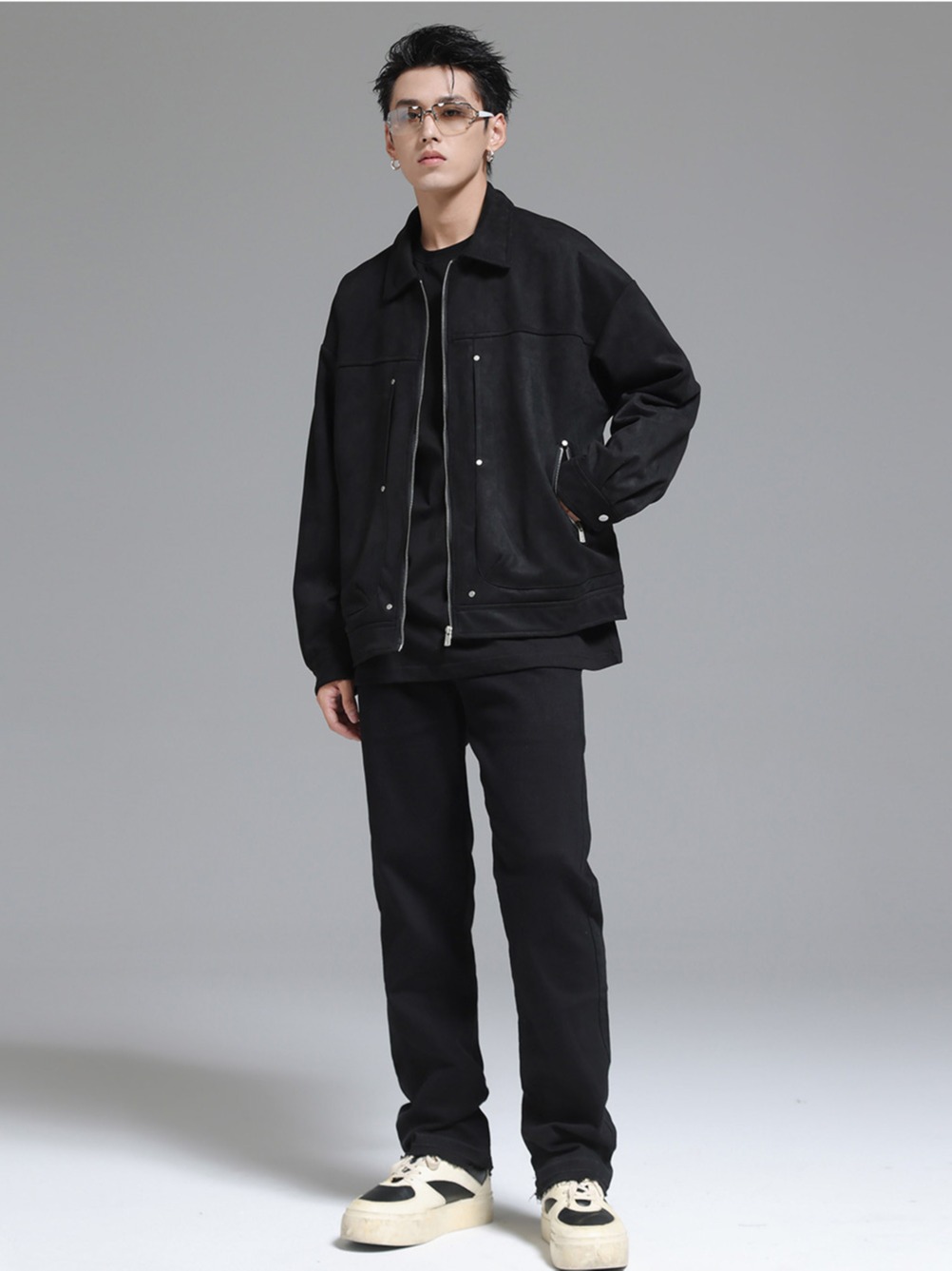 Cremallera básica abrigo hombres Otoño e Invierno Suede ropa herramientas americano 2023 nueva chaqueta de solapa superior moda