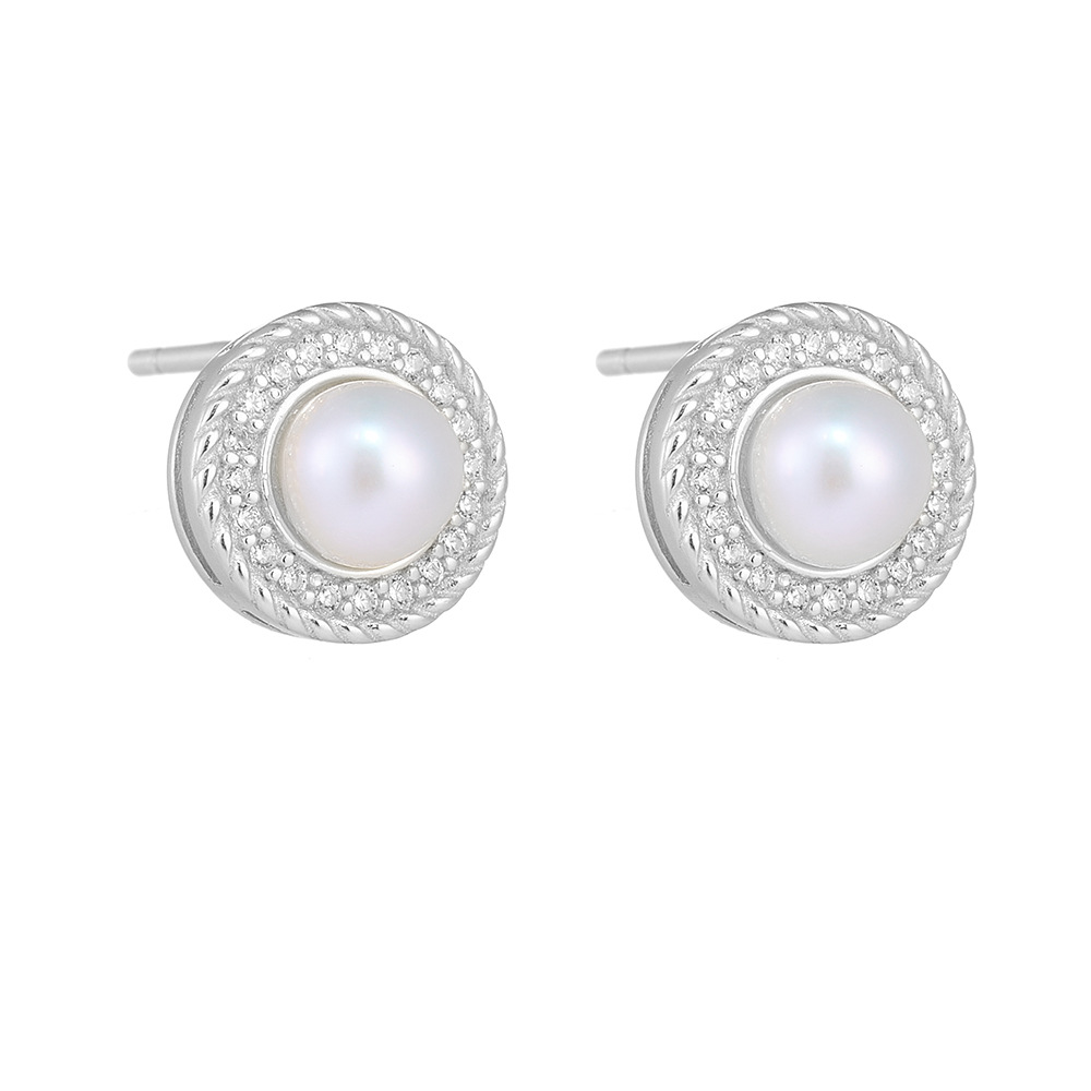 1 Pair Simple Style Geometric Round Plating Freshwater Pearl Sterling Silver Ear Studs display picture 6