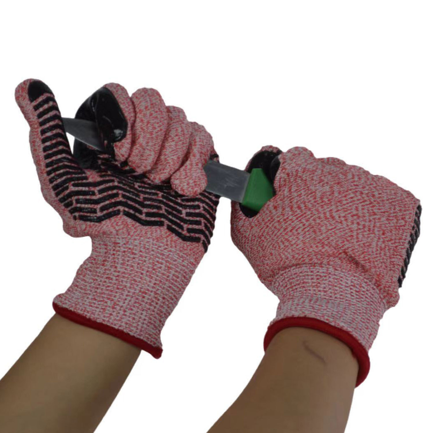 源头工厂生产5级PE防滑点胶防割手套砖厂五金厂煤矿园林修剪木工