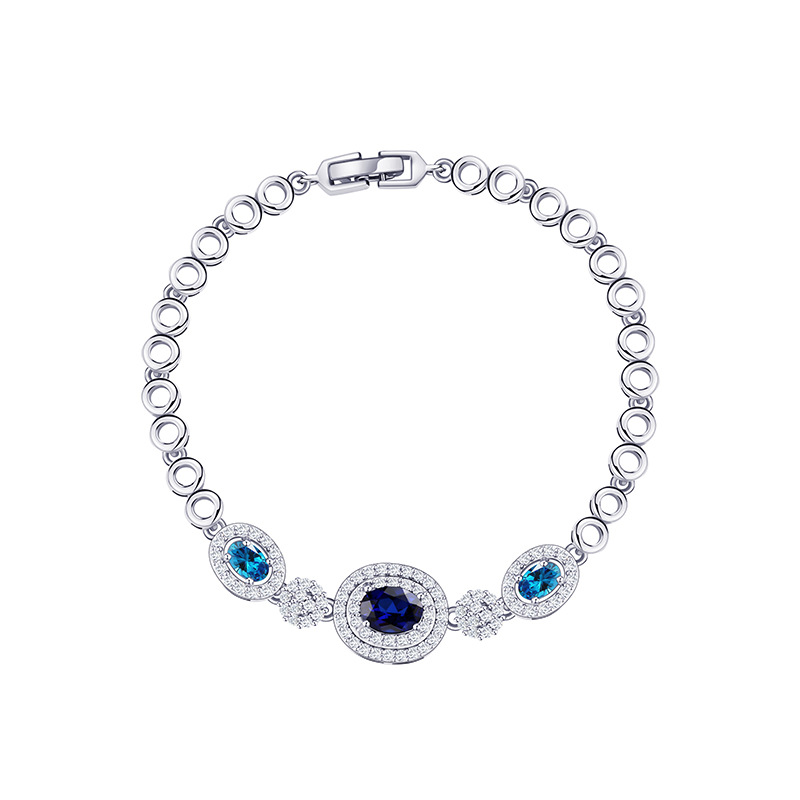 Retro Geometric Oval Bracelet Women's Blue Zircon Light Luxury Ins Cold Style Bracelet Niche Design Sense Accessories