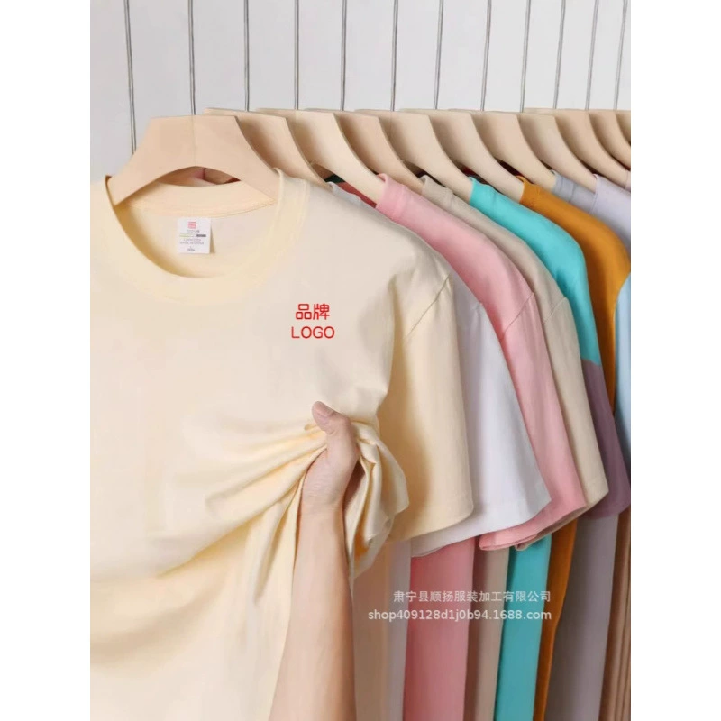 Хлопчатобумажная футболка с фиксировым логотипом с круглым вырезом рекламная рубашка тяжелая рабочая одежда с короткими рукавами