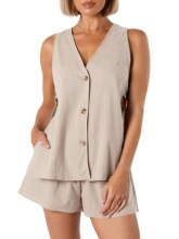 C 974 Solid Cotton Cardigan Vest Pants Set ��ɫ�������׿���