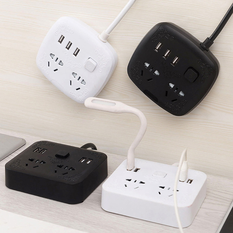 爬墙插座双usb充电接线板智能便携插头黑白接线插座批发