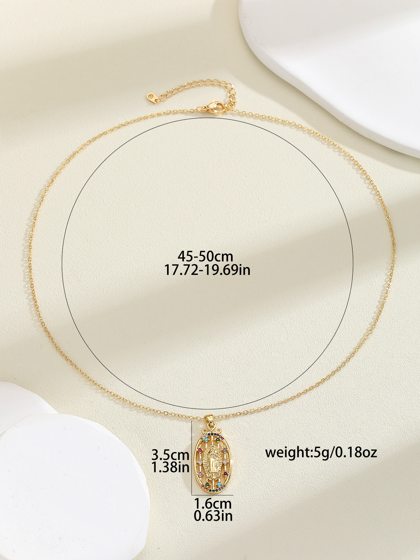 12g Weight Copper Pendant Material Zircon Inlay Material Pendant Necklace Classification Copper Chain Material 1 Piece Quantity Holiday, Daily Occasion Copper Material Human, Virgin Mary, Oval Pattern Women's Gender Inlay Design IG Style Style Copper Inlay Human Virgin Mary Oval Zircon Pendant Necklace 8