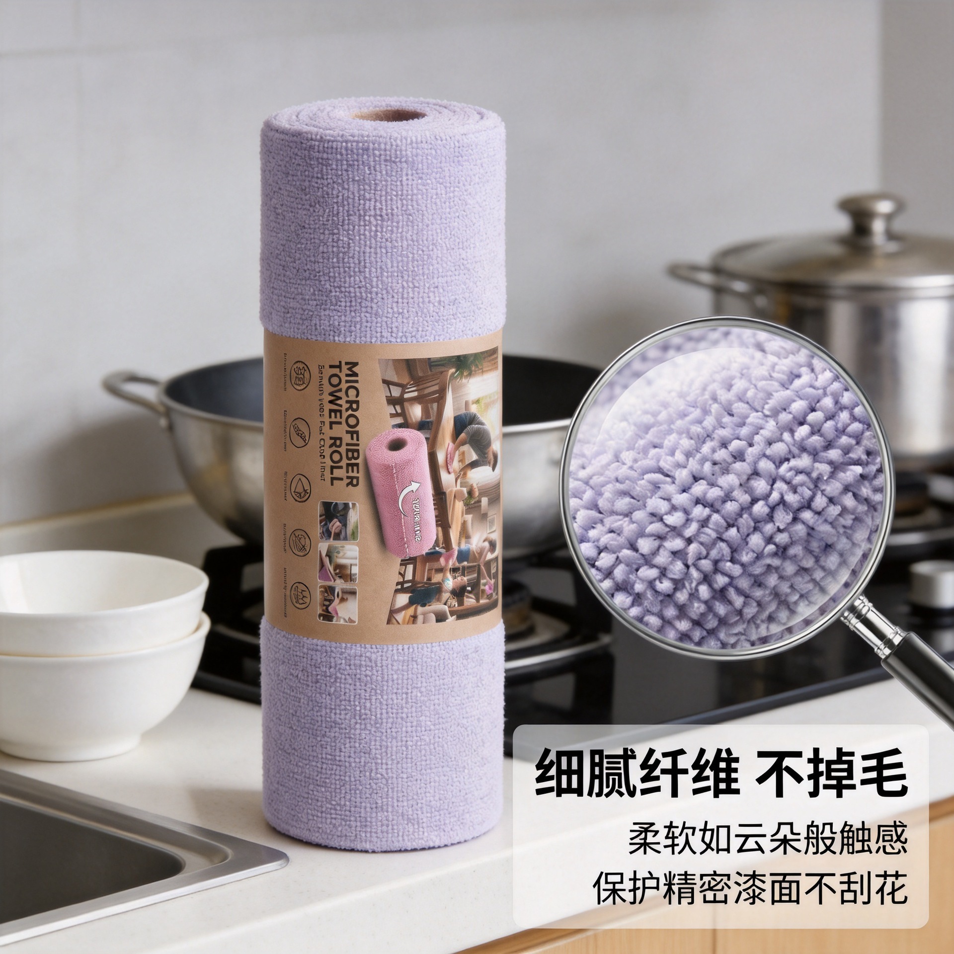 跨境洗碗布撕拉式懒人抹布超细纤维家用清洁布卷吸水吸油手撕抹布产品实拍图