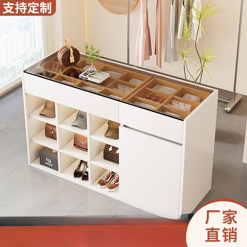 服装店展示台珠宝首饰中岛流水展示柜小型店铺钢化玻璃多层陈列桌|undefined