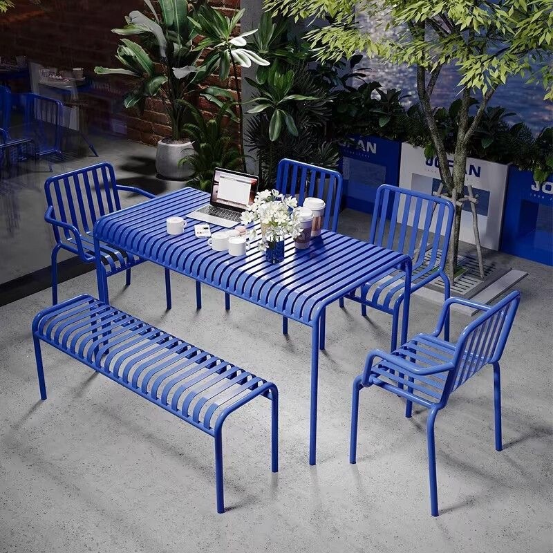 Outdoor patio furniture, open-air milk tea shop, cafe, trendy and creative leisure balcony, colorful wrought iron table and chair set Outdoor patio furniture, open-air milk tea shop, cafe, trendy and creative leisure balcony, colorful wrought iron table and chair set