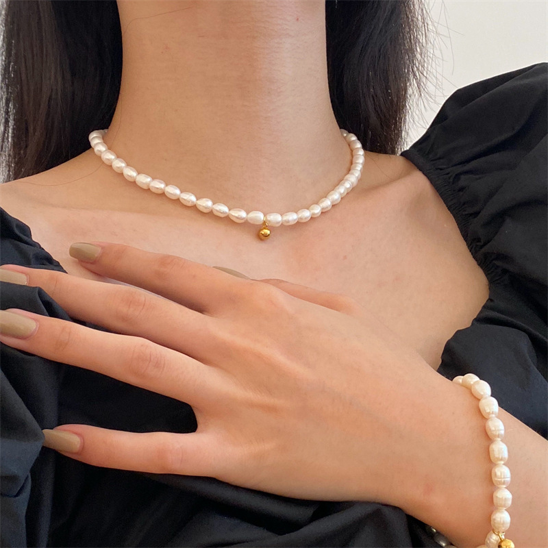 Glam Geometric Titanium Steel Plating Pearl Necklace