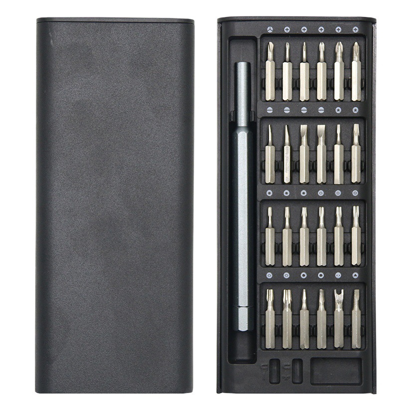 Juego de destornillador de 28 en uno explosivo transfronterizo, herramienta de reparación y desmontaje de teléfonos móviles, juego de mango de aleación de aluminio con cabezal de lote S2