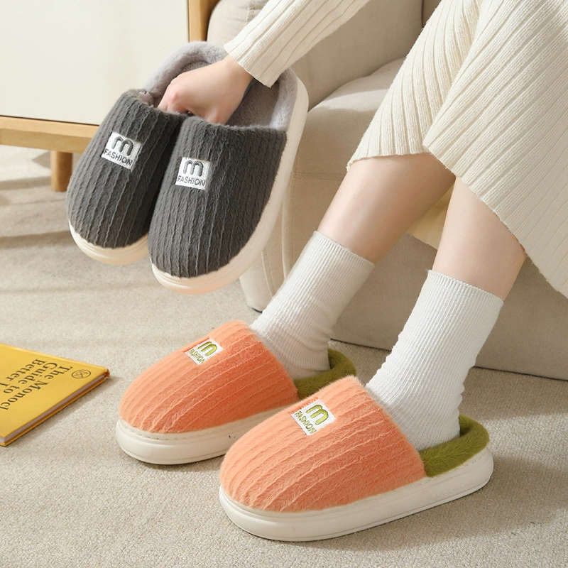Зимние хлопковые тапочки, мужские домашние Нескользящие домашние теплые домашние туфли Baotou с мягкой подошвой и толстой подошвой, Женская обувь в форме Луны