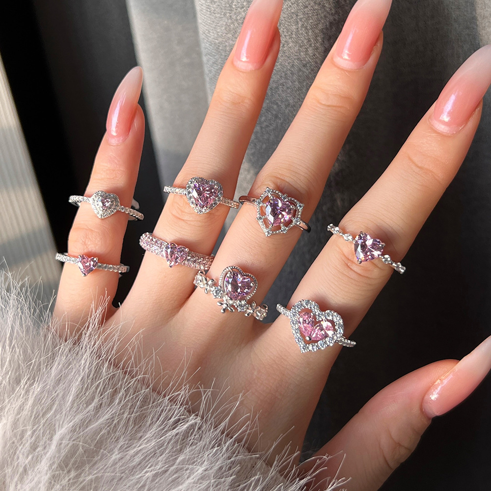 3g Weight Zircon Inlay Material Rings Classification 5, 9 Ring Size 1 Piece Quantity Daily Occasion 925 Sterling Silver Material Heart Shape Pattern 2025 Spring and Summer Season Women's Gender Plating Design Sweet Style 925 Sterling Silver Zircon Heart Shape Rings 925 Sterling Silver Rings 2