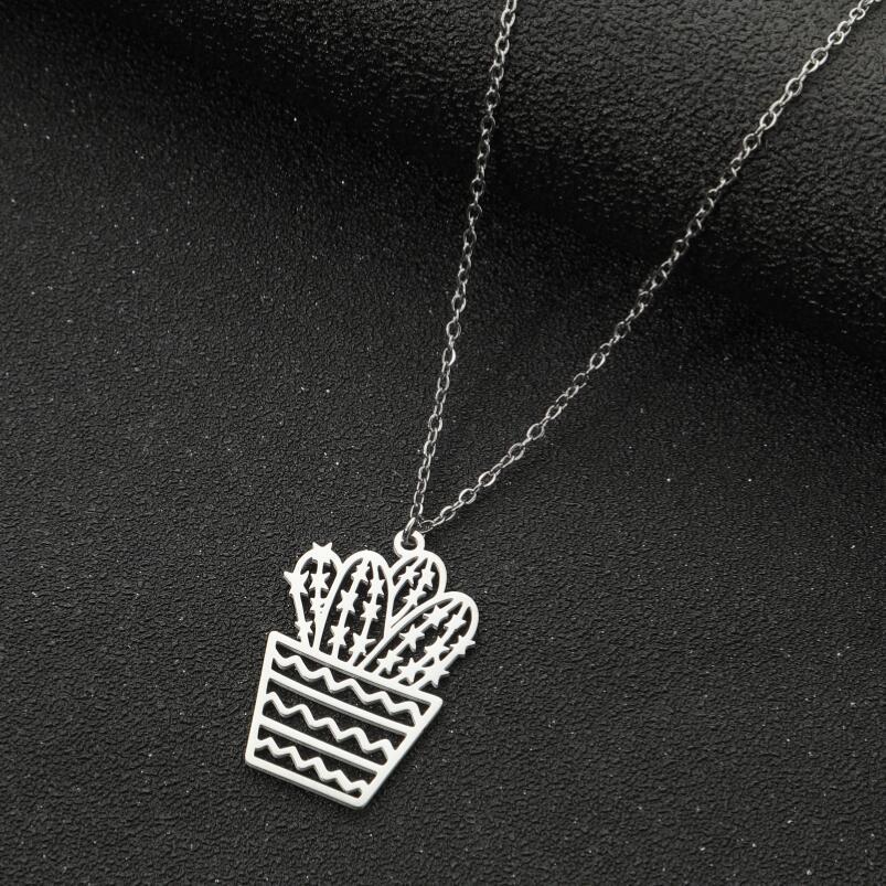 Fashion Cactus Stainless Steel Plating Pendant Necklace