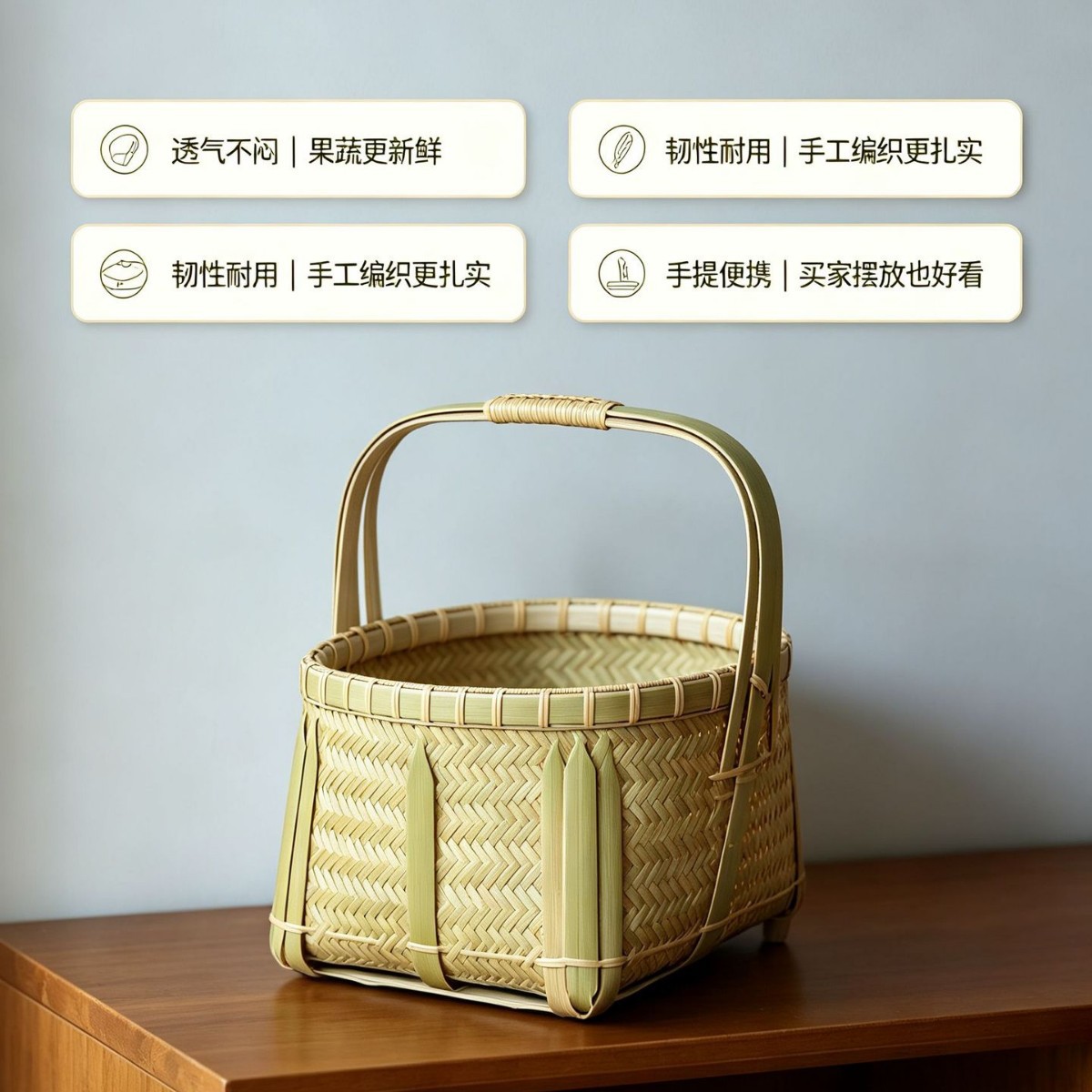 手工竹编提篮竹匾框重庆竹制品竹筐农家洗菜装饰藤编沥水筛子水果