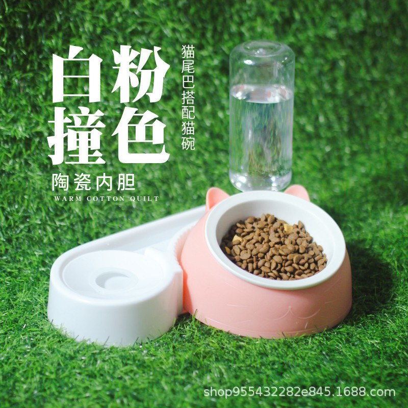 Tazón para mascotas Tazón doble de cerámica Bebida automática Tazón para comida para perros Teddy Tazón para arroz Bebida para mascotas Alimentador para perros Gato