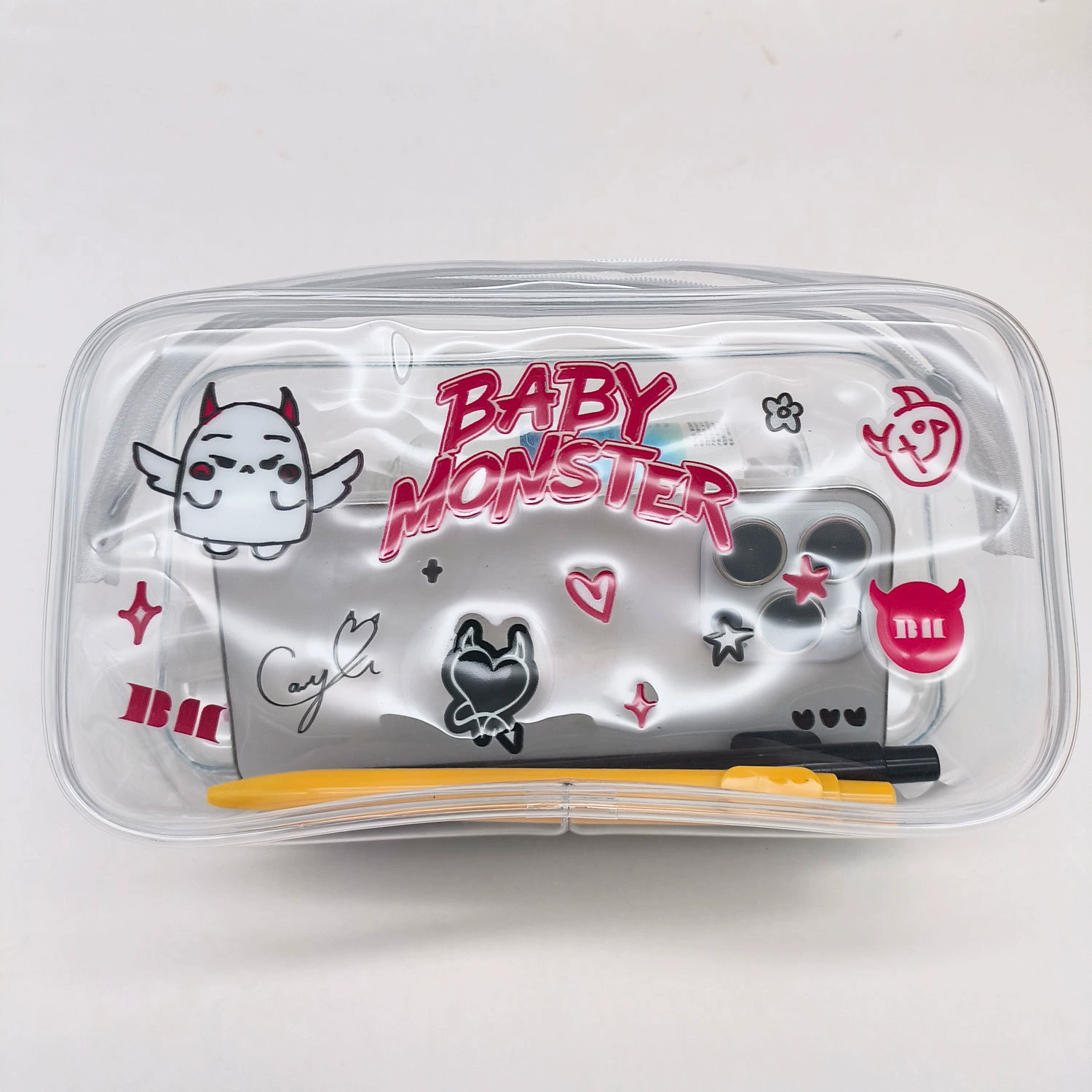 Косметичка-пенал ПВХ BABYMONSTER, 19×10,5×6 см, портативная прозрачная сумка