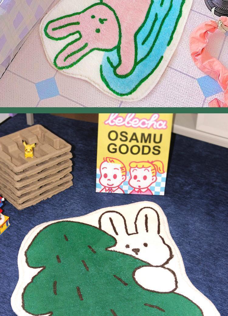 Korean-style cute bunny bathroom mat, absorbent faux cashmere mat, non-slip and easy-to-clean foot mat for bathroom entrance