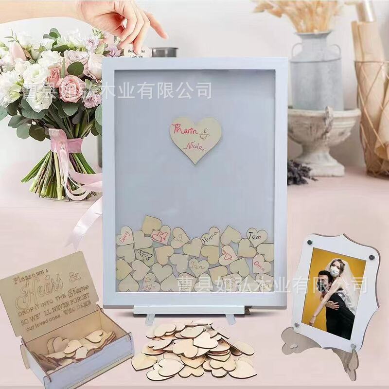 Cross-Border Wooden Wedding Sign-In Photo Frame Ornaments Birthday Party Heart-Shaped Wedding Guest Book Desktop Ornaments for Home Use Cross-Border Wooden Wedding Sign-In Photo Frame Ornaments Birthday Party Heart-Shaped Wedding Guest Book Desktop Ornaments for Home Use