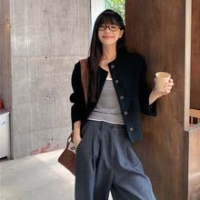 2025新款复古小香风圆领单排扣毛呢外套女秋季显瘦显高百搭短上衣