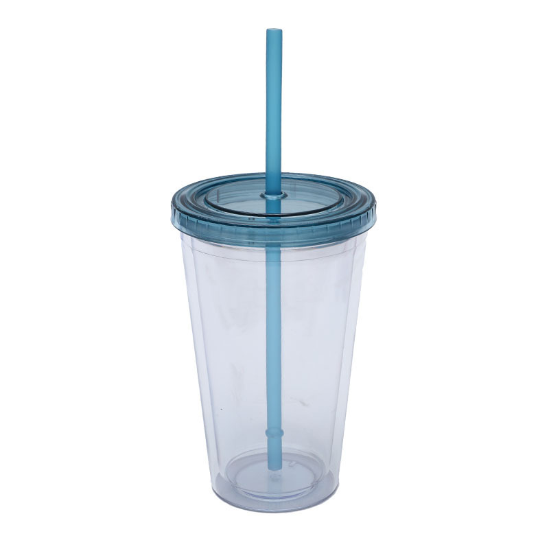 国境を越えたメーカーは二重のプラスチックストローカップを提供しています。蓋付き16オンスは色を決めてロゴカップを作ることができます|undefined