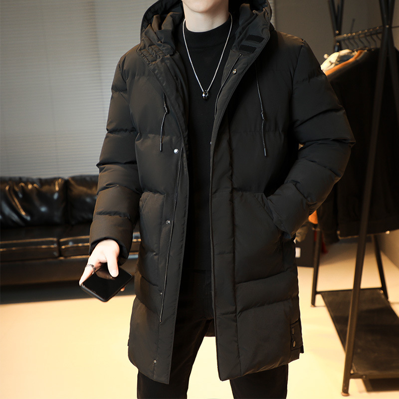 Men's long cotton-padded coat, winter over-the-knee cotton-padded coat, Korean style slim fit mid-length down cotton-padded jacket, warm coat for men.