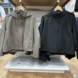 Japanese single 25 spring women's windproof stand collar jacket hooded jacket outdoor simple solid color jacket 474894