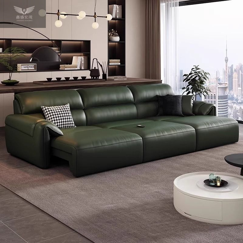 Sofá cama eléctrico de cuero retráctil multifuncional estilo italiano minimalista sofá de apartamento pequeño de tres plazas sofá de sala de estar reclinable